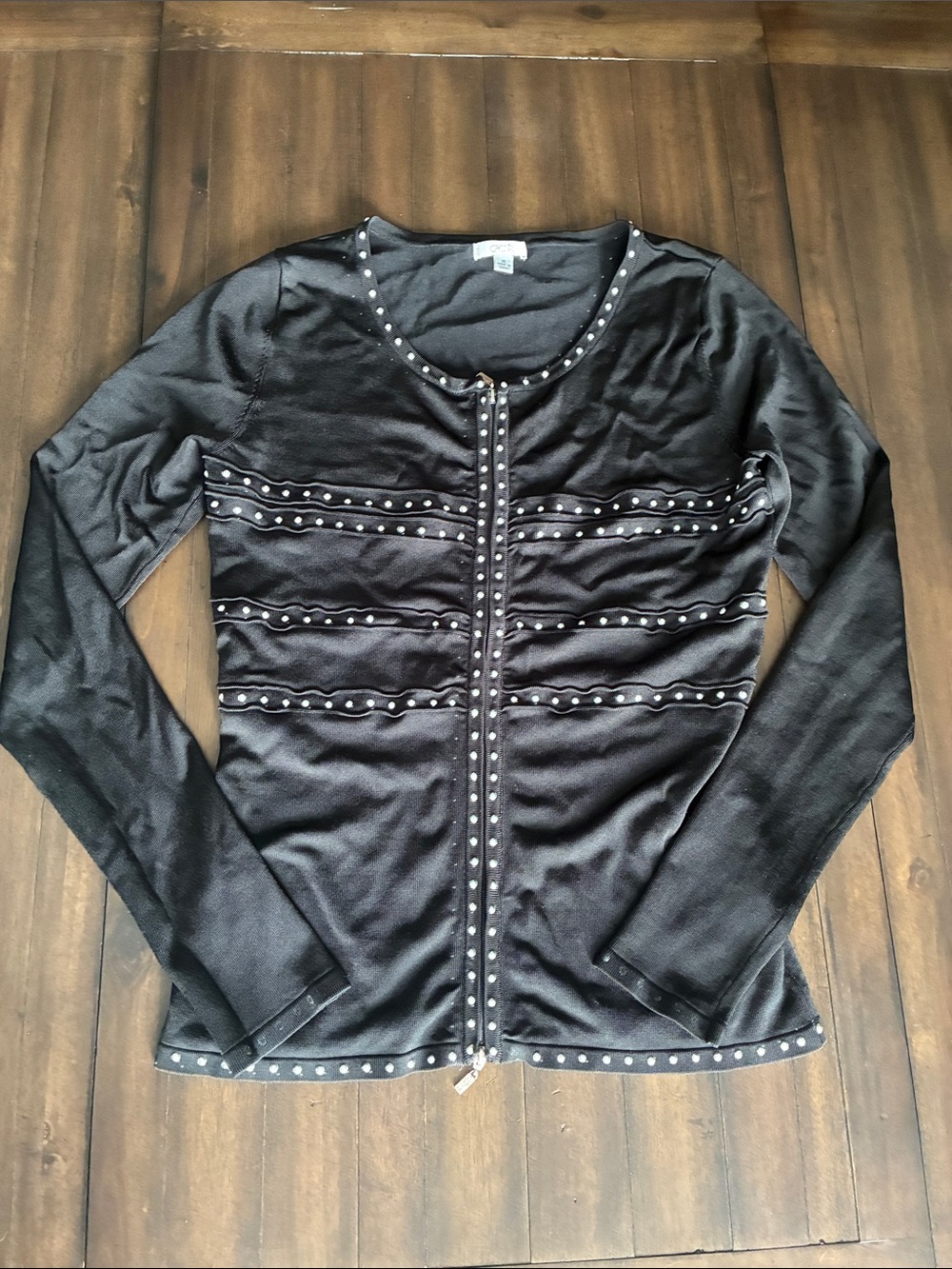 Cache Black Stud-Trim Zip Front Cardigan